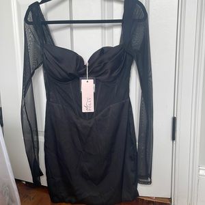 Oh Polly Lorient Long Sleeve Corset Mesh Dress in Black US 6